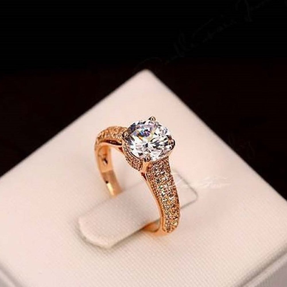 Winona Engagement Ring - 18K Rose Gold Plated - Pave CZ- Crown Setting